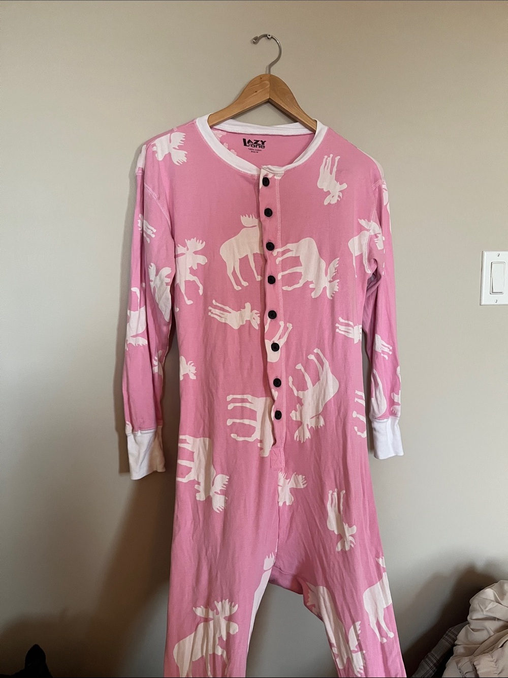 Lazy One Pink Moose Print Kids One-Piece Pajamas